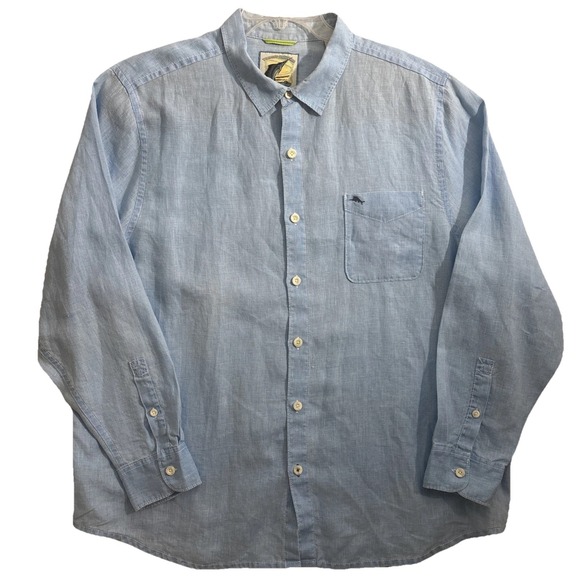 Tommy Bahama 100% Linen Button Up Shirt Men's 2XL Blue 25 years of Paradise EUC - Picture 7 of 10
